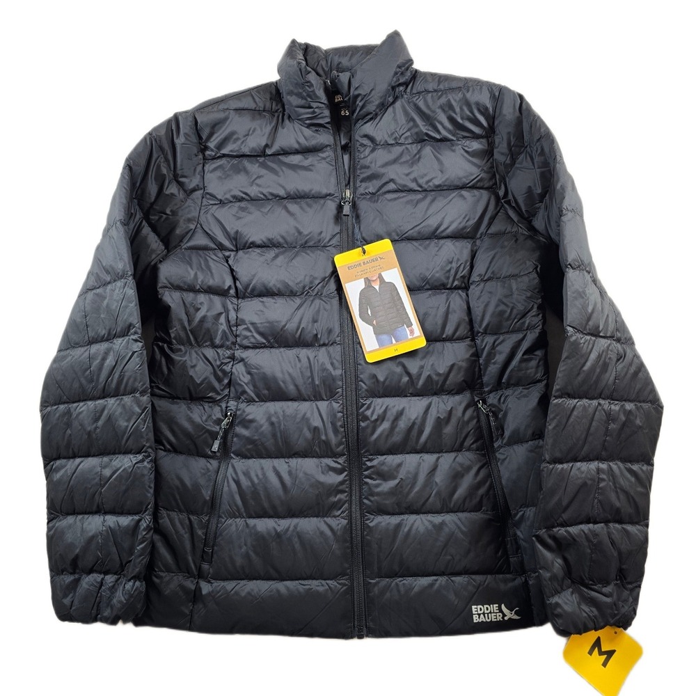 Eddie Bauer Down Packable Jacket Womens Medium Black Nylon 650 Fill NEW
